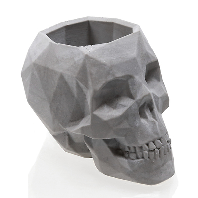 Concrette - Flowerpot Skull Small, doniczka/osłonka betonowa naturalny beton