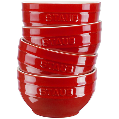 Staub - Zestaw 4 ceramicznych misek, czerwonych
